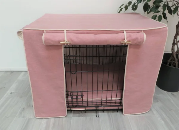 Made-to-measure personalised dog crate cover set in a beautiful Dusk Pink fabric. - Image 6