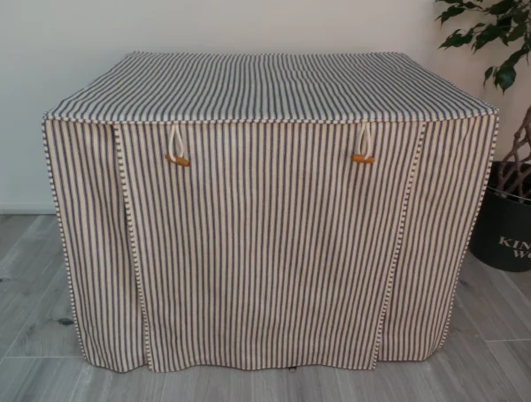 Made-to-measure personalised dog crate cover set in a beautiful Blue Cream fabric. - Image 3