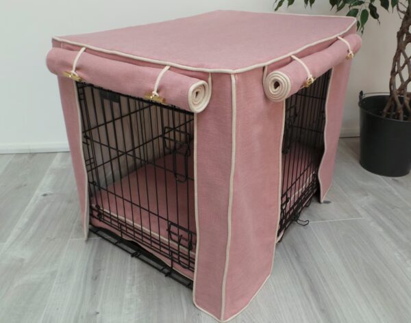 Made-to-measure personalised dog crate cover set in a beautiful Dusk Pink fabric. - Image 4